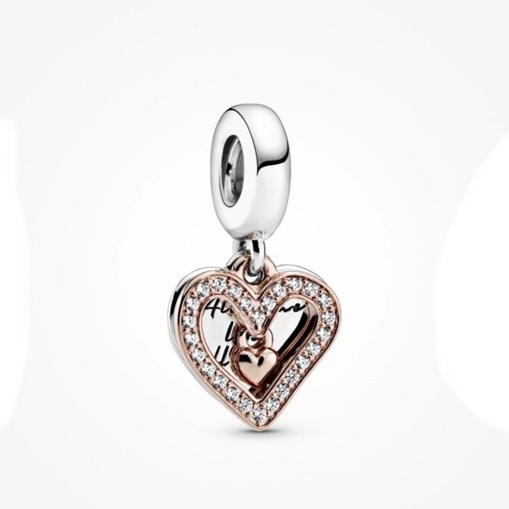 Pandora Sparkling Freehand Heart Dangle Charm – Pandora Rose, 925 ALE & CZ